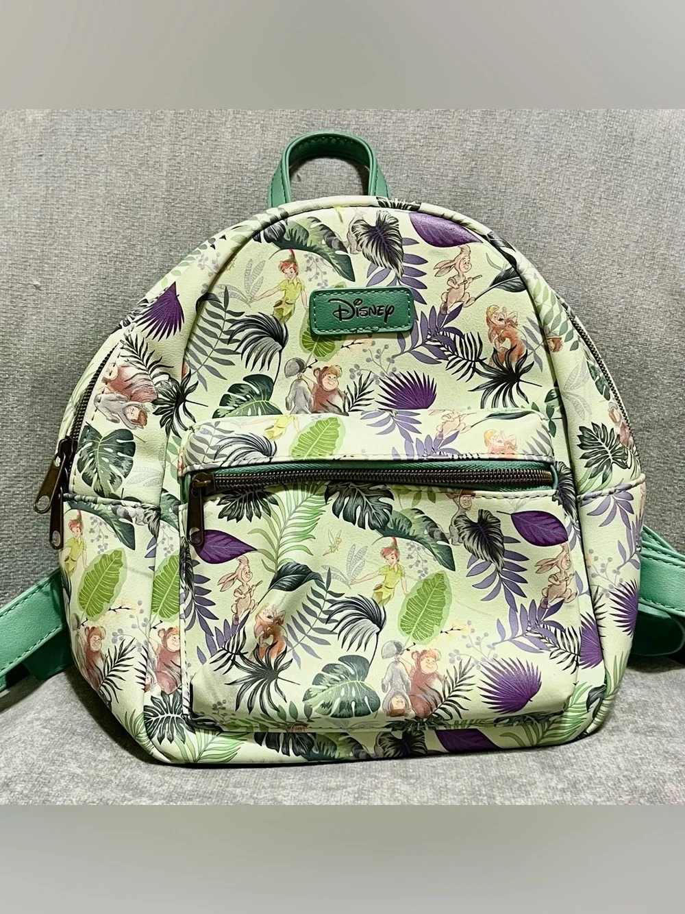Disney Green Peter Pan Tinker Bell The Lost Boys Jungle Print Mini Backpack